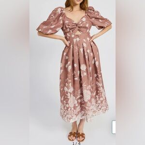 NWT $140 Anthropologie En Saison Monet Puff-Sleeve Square-Neck Midi Dress XSP